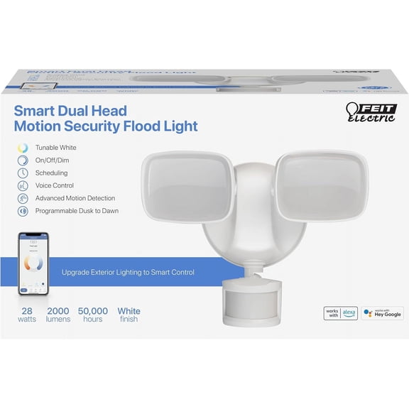 Smart Outdoor Flood Lights with Motion Sensor, 28W LED WiFi Security Light with Dusk to Dawn Compatible with Alexa and Hey Google, Tunable White, 2 Head, Hardwired, S9DFL/CCT/MOT/WH/AG
