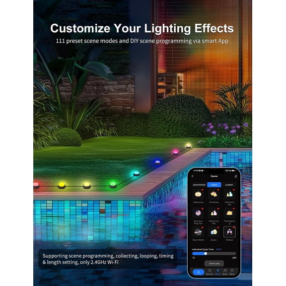 Smart Outdoor Ground Lights 15 Pack, 32FT RGBW Color Changing Pathway Lights Wired, IP65 Waterproof Landscape Lighting, for Path Yard Lawn Holiday Party Decor, with App & Alexa Control