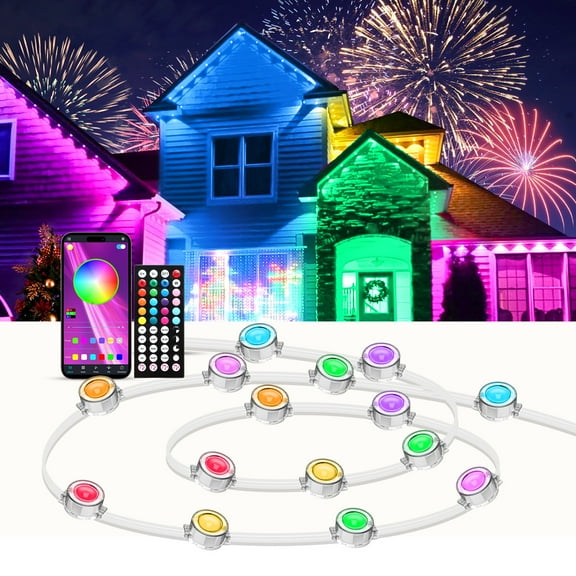 Smart Outdoor Permanent RGB Eave Lights 50-500ft, APP/Remote Control, Music Sync & Timer, High Quality for Holiday & Party Decor