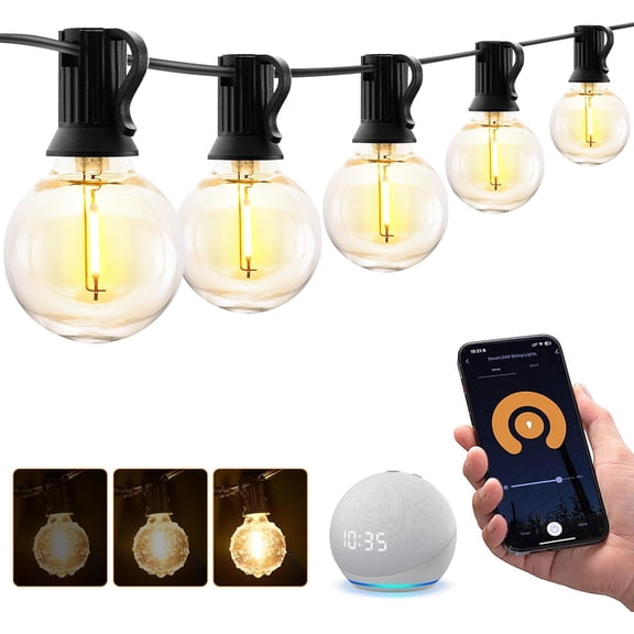 Smart Outdoor String Lights, G40 Globe Patio Lights with 34 Dimmable LED Bulbs, WiFi & APP Control, Work with Alexa, Extendable Waterproof LED String Lights for Outside, Porch, Backyard