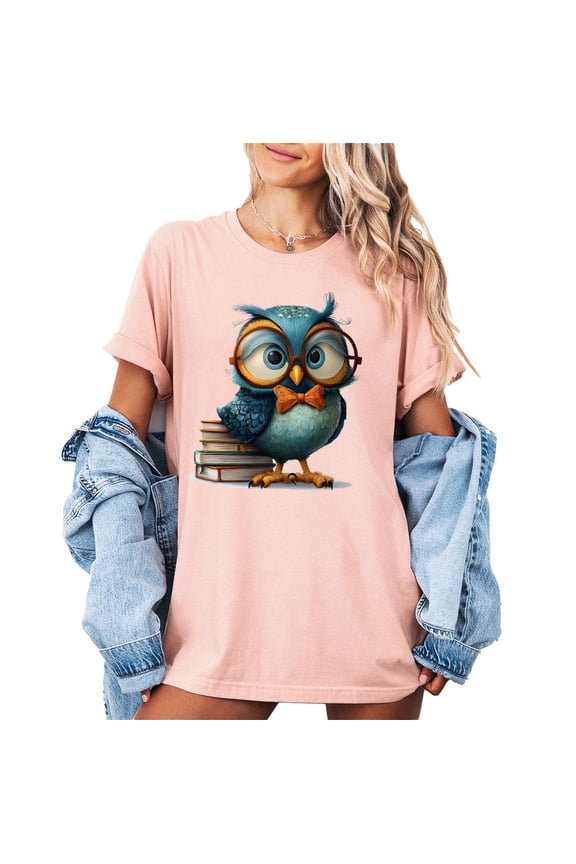 Smart Owl Shirt, Cute Cartoon Owl With Glasses And Bowtie, Fun Animal Design For Book Lovers, Librarian Students Shirt, Nerdy Fans Tees