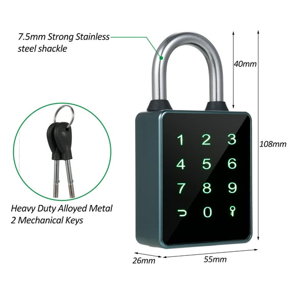 Smart Padlock BT Keypad Smart Lock Entry Front Door Lock Combination Lock Water Resistant APP Enabled For Home Gate Gym Outdoor School Bike Locker Storage Unit