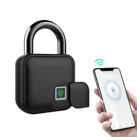 Smart Padlock Fingerprint & APP Unlocking 300mAh Rechargeable Fingerprint BT Lock Keyless 10 Sets Fingerprints IP65 Waterproof Anti-Theft Security Padlock Door Luggage Case Outdoor (Black)