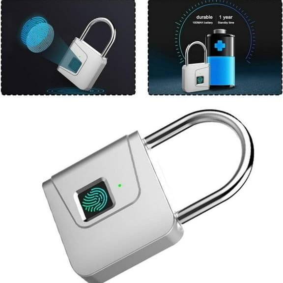 Smart Padlock Gym Lock, Mini Fingerprint Padlock Locker Lock, Fingerprints For Luggage School Bag Toolbox Gym Locker, Keyless Portable USB Charging Fingerprint Lock(sliver)
