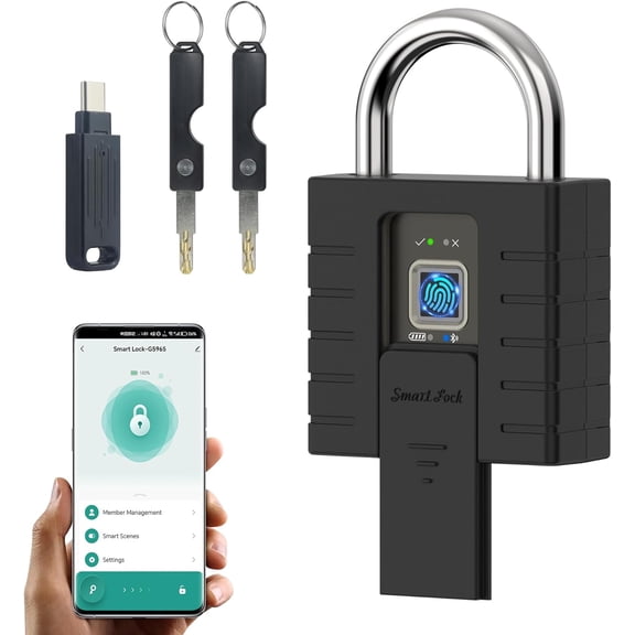 Smart Padlock with Keys, Heavy Duty Fingerprint Padlock, Remote Authorization via Phone, with Rest Key and 2 Keys,Waterproof Padlocks for School Locker,Truck,Warehouse,Gate,Office,Door