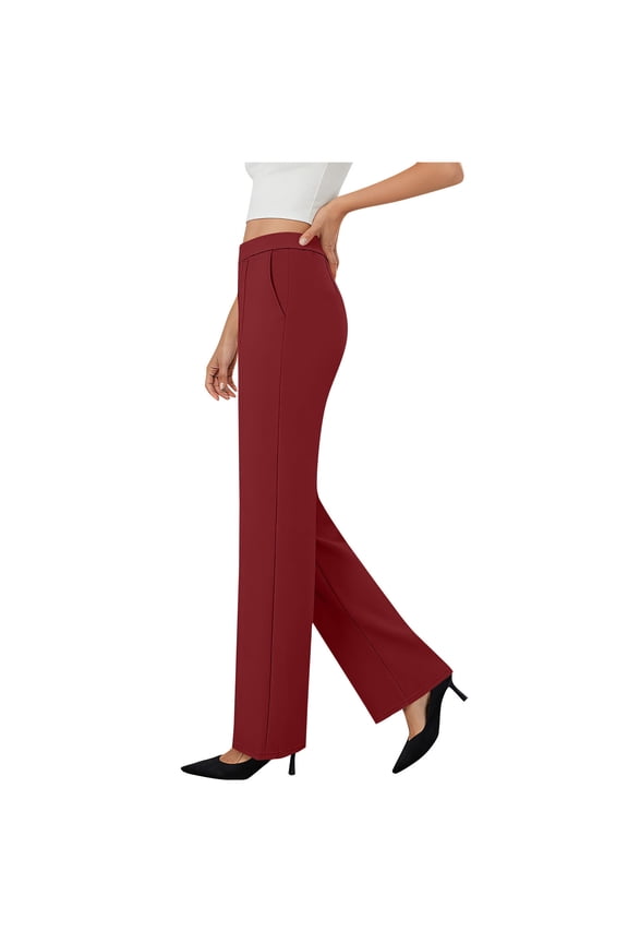 Smart Pants for Women Solid Color Spring Summer Pants with Pockets Office Smart Suit Pants Comfortable Casual Straight Leg Pants Plain