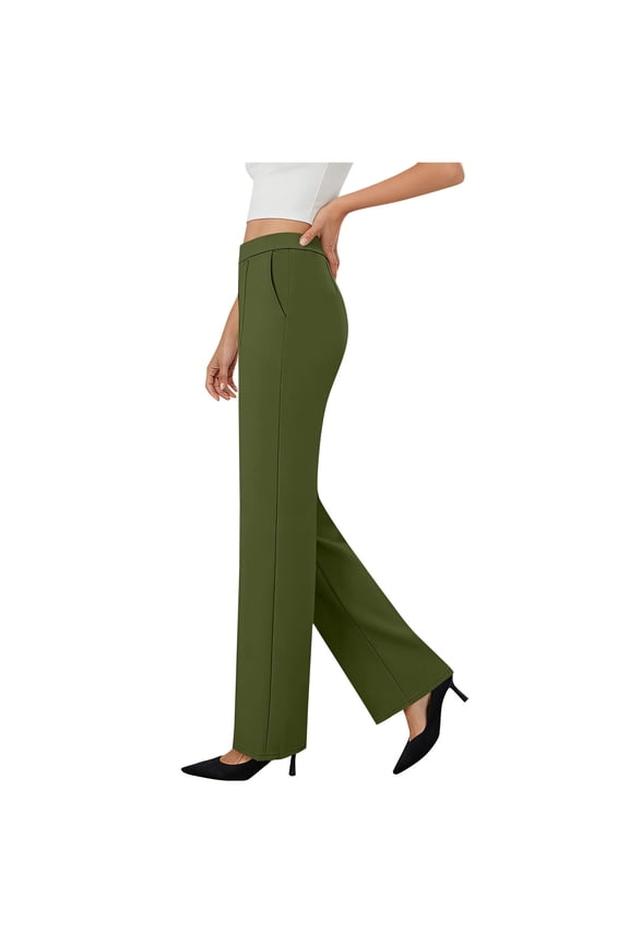 Smart Pants for Women Solid Color Spring Summer Pants with Pockets Office Smart Suit Pants Comfortable Casual Straight Leg Pants Plain