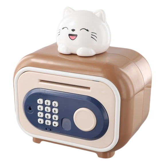 Smart Password and Fingerprint Piggy Bank with Large Storage, ABS Material, Automatic Money Roll Safe for Secure Money Saving (brown)