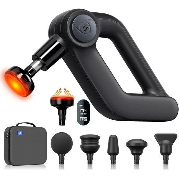 Smart Percussive Massage Device, Professional Deep Muscle Massager with 5 Speeds, App-Guided Routines, and Interchangeable Heads, Includes Travel Case