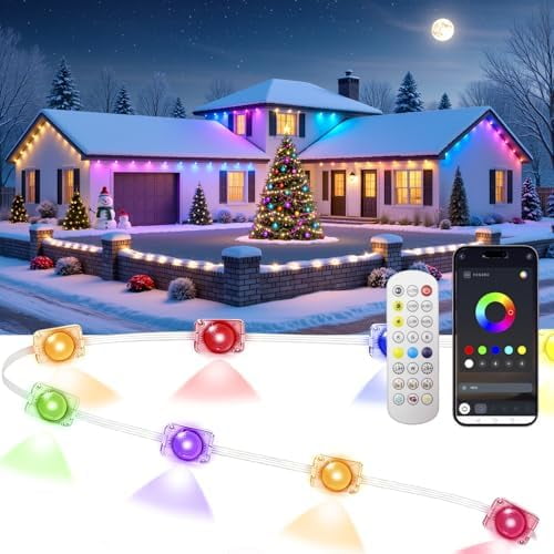 Smart Permanent Outdoor Lights for House, 50ft with 18 RGBIC LED Lights, Music Sync, IP67 Waterproof Eaves Lighting, App/Remote Control, Outside LED Lights for Party, Christmas, Daily Decorations