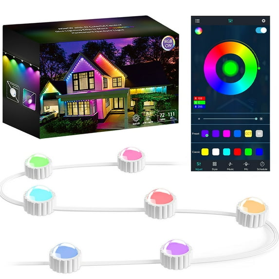 Smart Permanent Outdoor String Lights 103ft Weatherproof Shatterproof 72LED Color Changing Light Music Sync Timer 213 Modes for Bedroom Ceiling Eave Yard Roof Garden Bar Ballroom Party Vacation