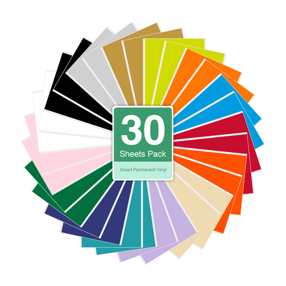 Smart Permanent Vinyl for Cricut Joy Machine, Assorted Colors Vinyl Adhesive Bundle, 30 Sheets 5.5" x 12" Smart Vinyl