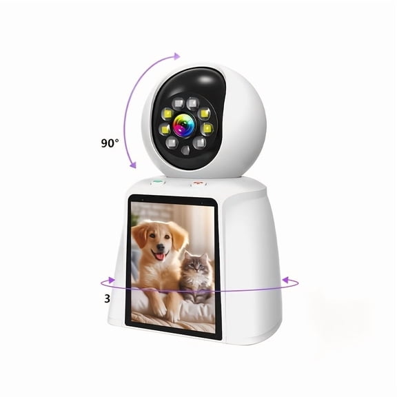 Smart Pet Camera with 3 Inch Screen, WiFi Baby Monitor for Home Security Indoor, 2 Way Talk, Motion Detection, 24/7 Recording, Smartphone App Control