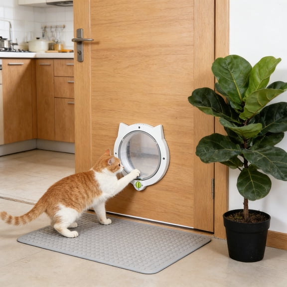 Smart Pet Door Flap Entry System, Automatic Cat Dog Door with 4 Way Lock Modes, Easy Install Pet Access Door for Wall Home, Durable Hands Free Pet Entry Exit Solution