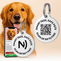 Smart Pet ID Tag with QR Code & NFC – Epoxy Coated Waterproof PVC – Scan or Tap to Access Pet Info – Universal Tag for Dogs & Cats – No App Needed – Update Profile Anytime (White)