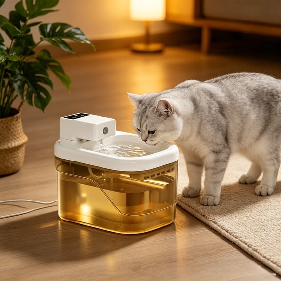 Smart Pet Water Dispenser 8 Inch Infrared Sensor Battery Operated Orange