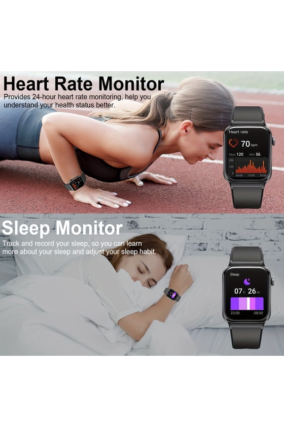 Smart with Phone Calls & Mobile Phone Functions Compatible for Android/iOS - Unisex Fitness Tracker with 1.85 HD Screen, Pulse/Sleep Monitor, Step Counter, Smartwatch for Men & Women