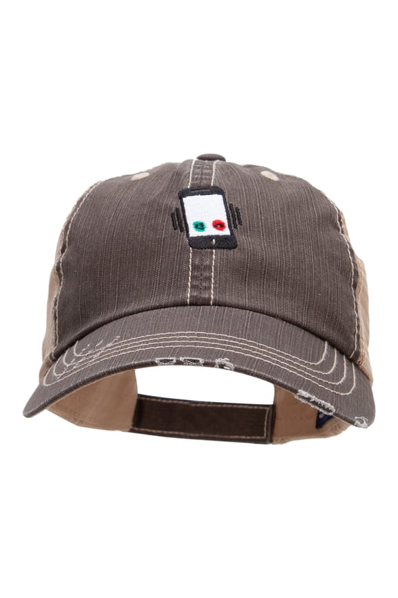 Smart Phone Ringing Embroidered Low Profile Special Cotton Mesh Cap - Brown Khaki OSFM