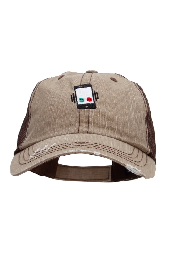 Smart Phone Ringing Embroidered Low Profile Special Cotton Mesh Cap - Khaki Brown OSFM