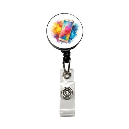 Smart Phone Watercolor Retractable Reel ID Badge Key Card Name Tag Holder with Clip