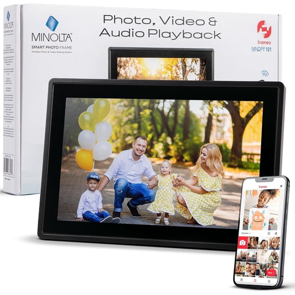 Smart Photo Frame 10.1 inch - Digital Picture Frame with IPS Touch Screen HD Display, Built-in Free Frameo App and WiFi, Video & Photo Sharing, 16GB Storage (Black)
