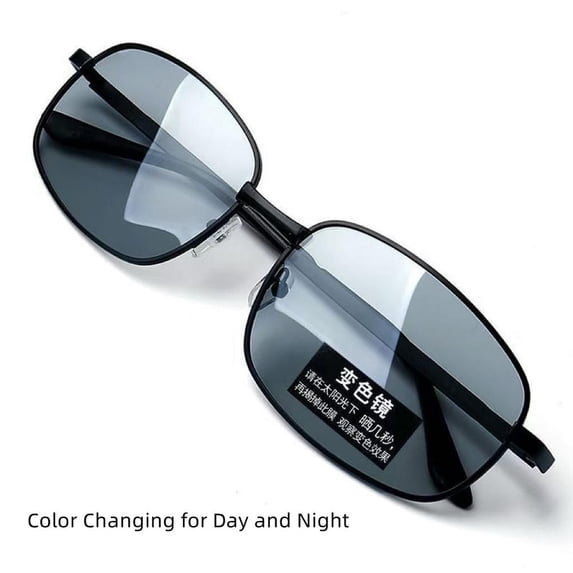 Smart Photochromic Sunglasses for Men Women Polarized UV400 Protection Square Metal Frame Day Night Dual Use Driving Fishing Eyewear