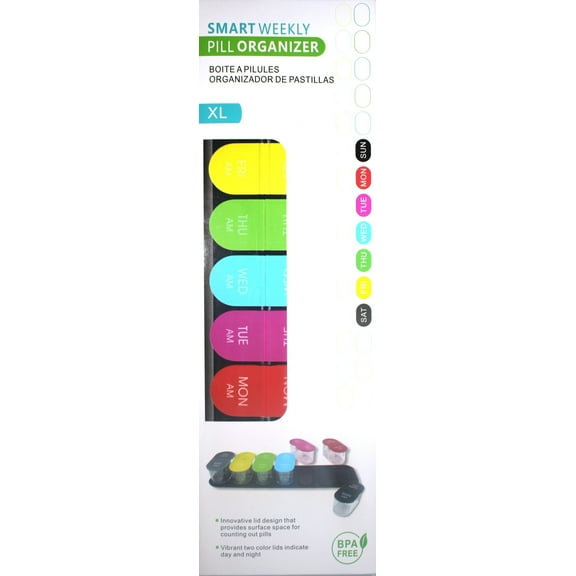 Smart Pill Organizer 7 Day Weekly Medicine Box with AM/PM Compartments, Portable Pill Case for Daily Medication, Vitamins, and Travel Use