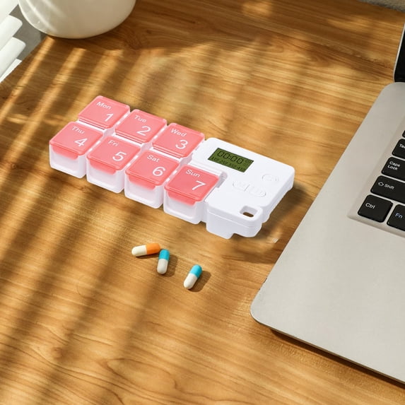 Smart Pill Organizer, Automatic Pill Dispenser, 7-Day Medicine Organizer, Funny Smart Storage Box with Reminder Alarm & Screen, Portable Travel Box with Compartments, 17.2x7.3x2.5cm