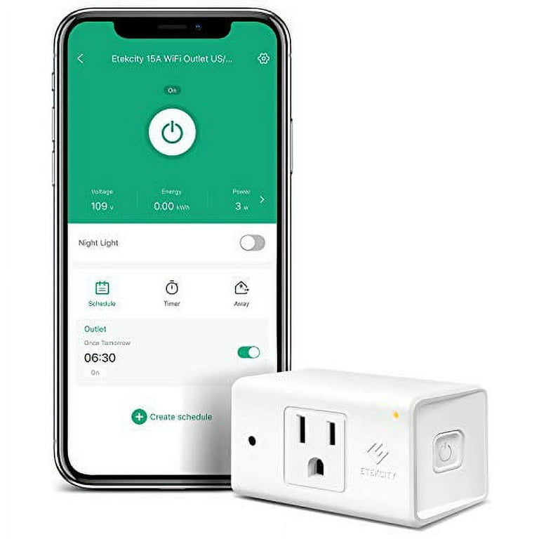 Smart Plug by Etekcity, Works with Alexa and Google Home, 15A/1800W, WiFi  Energy Monitoring Outlet with Automatic Night Light, No Hub Required, ETL  Listed, White (Upgraded Version): : Tools & Home Improvement