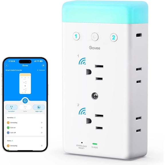 Smart Plug Outlet Extender, 3-Sided Smart Power Strips with 2 Smart Outlets & 2 USB Ports with RGB Night Light, APP & Voice Control, Surge & Overload Protection for Home Office