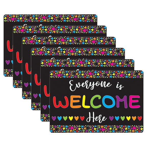 Smart Poly Computer Mouse Pad, 8" x 10", Everyone is Welcome Here, Hearts, Pack of 6