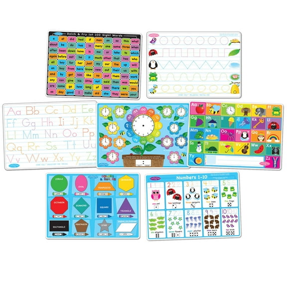 Smart Poly Learning Mats, 12" x 17", Double-Sided, Early Education, Set of 7