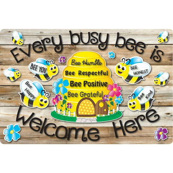 Smart Poly Welcome Mat with Slip Resistant Backing, 15.5" x 23.5", Bee Hive Theme Values