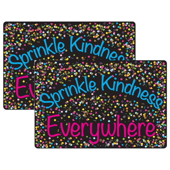 Smart Poly Welcome Mat with Slip Resistant Backing, 15.5" x 23.5", Confetti, Sprinkle Kindness Everywhere, Pack of 2