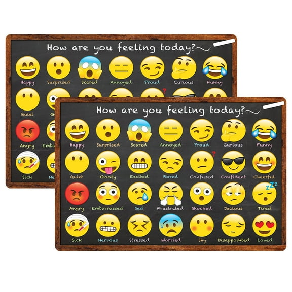 Smart Poly Welcome Mat with Slip Resistant Backing, 15.5" x 23.5", Emotion Icon Feelings, Pack of 2