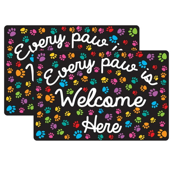 Smart Poly Welcome Mat with Slip Resistant Backing, 15.5" x 23.5", Paws, Every Paw is Welcome Here, Pack of 2
