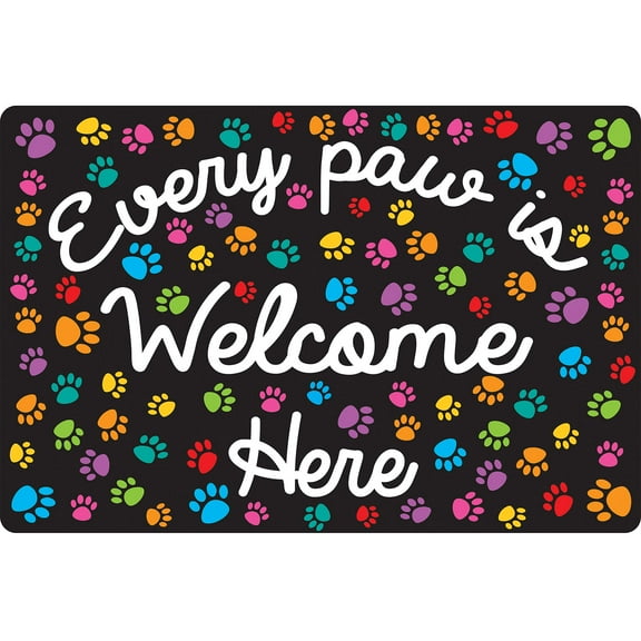 Smart Poly Welcome Mat with Slip Resistant Backing, 15.5" x 23.5", Paws, Every Paw is Welcome Here