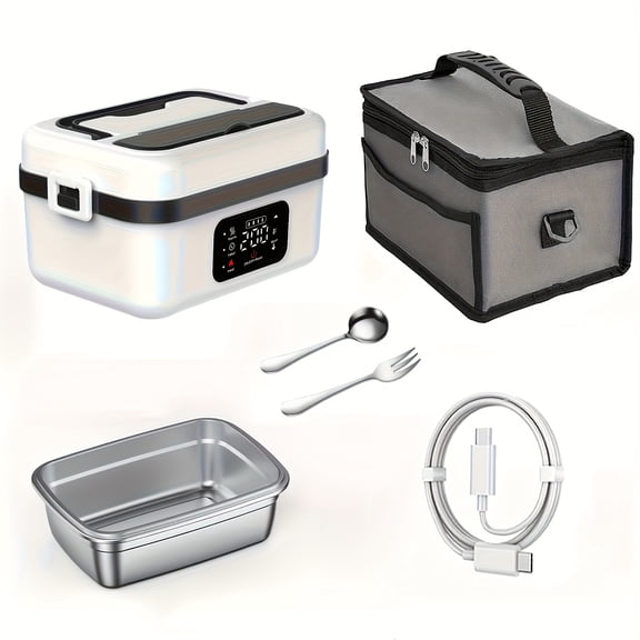 Smart Portable Insulated Bento Lunch Box, Digital Display & USB Rechargeable Battery, 33.81oz Stainless Steel Food Warmer, Great for Car, Office, School & Camping, Ideal Adult Gift