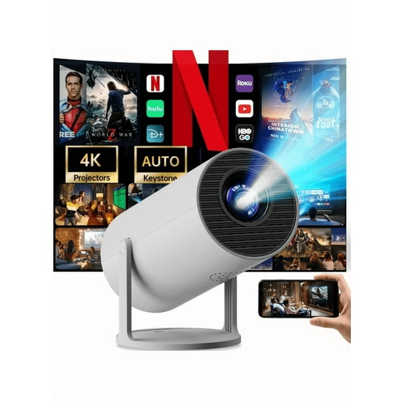 Smart Portable Outdoor 4K Projector,4K 1080P Support Portable Projector 180° Rotatable 130'' Screen Movie Projector Auto Keystone,Projector For Home And Outdoor Use Home Cinema Birthday Gift
