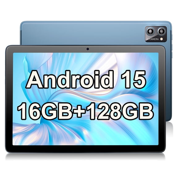 Tablet 10.1 Inch Android 15, 128GB ROM 16GB RAM 1TB Expand 1280x800 HD IPS Touch Screen Android Tablet 8000mAh 5G WiFi, Tablet with Keyboard, Case, Stylus, Dual Speakers, Blue