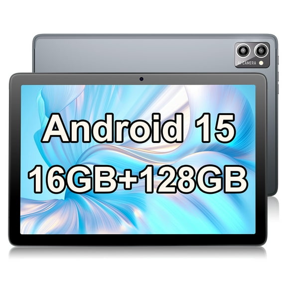 Tablet 10.1 Inch Android 15, 128GB ROM 16GB RAM 1TB Expand 1280x800 HD IPS Touch Screen Android Tablet 8000mAh 5G WiFi, Tablet with Keyboard, Case, Stylus, Dual Speakers, Gray