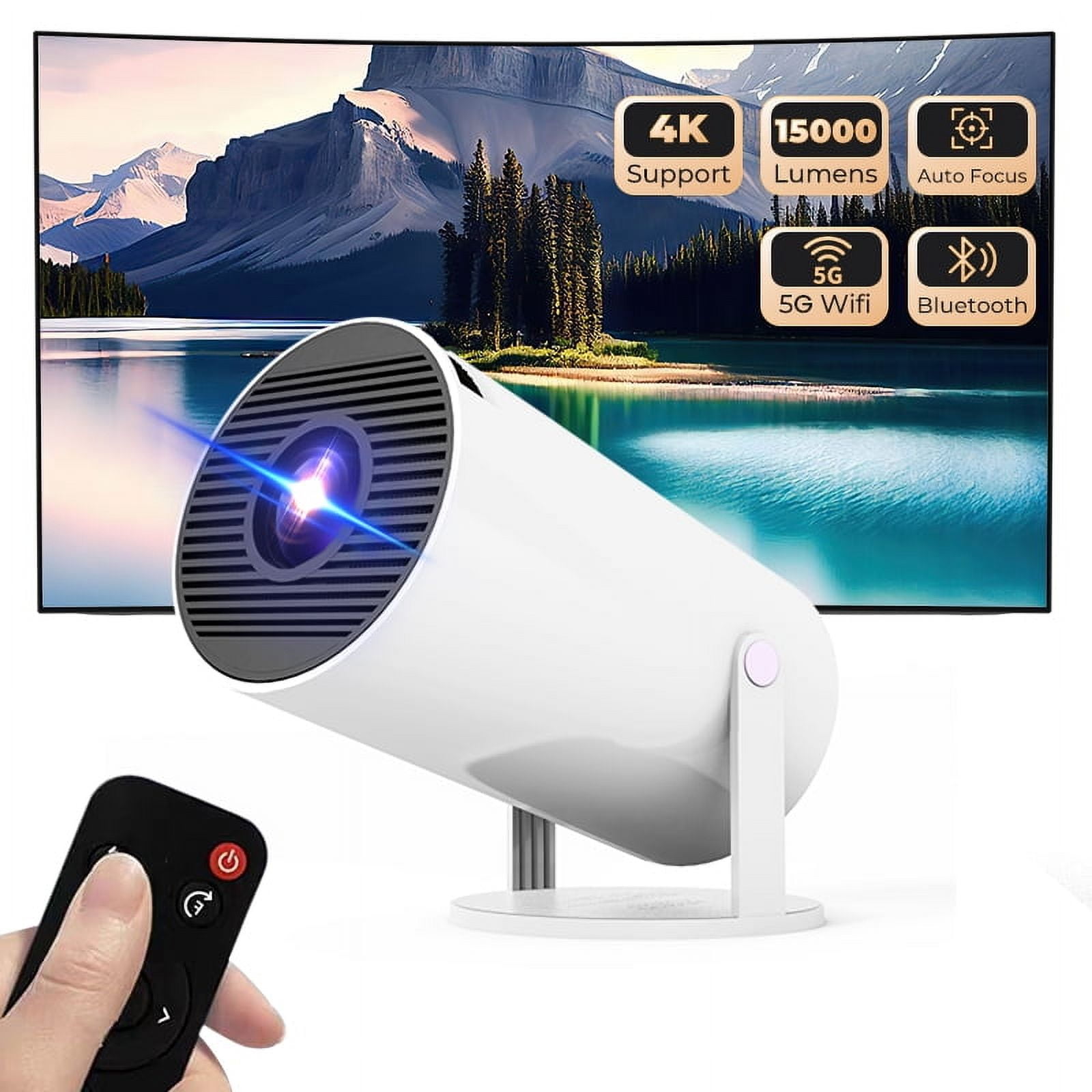 Smart Portable Projector 1080P 4K Support,180°Rotatable Design Home Theater Movie Projector for Outdoor, Compatible with Android/iOS/TV Stick/USB/HDMI