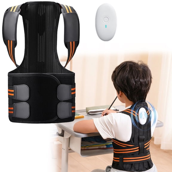 Smart Posture Corrector for Kids and Teens, Adjustable Back Support Belt with Fiberglass Keel & Spring Support, Ergonomic Spine Brace for Hunchback, Scoliosis, & Myopia Prevention Size L, Black