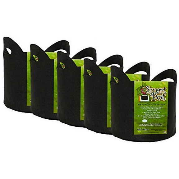 Smart Pot Soft-Sided Fabric Garden Plant Container Aeration Planter Pots with Cut Handles, 5 Gallon, 5 Pack, Black