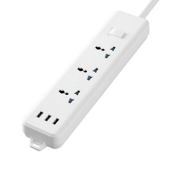 Smart Power Strip, 2 Meters Extension Cord, 3 AC Outlets + 3 USB Ports Socket, Fast Charging Converter, EU US Standard Plug for Home, Office White Single Socket