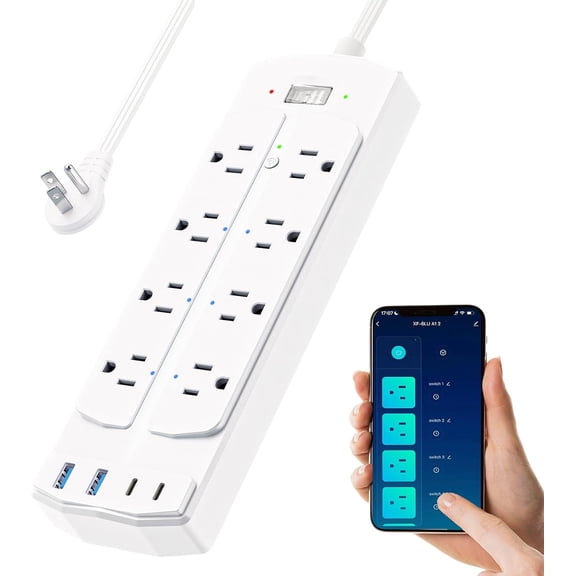 Smart Power Strip, Surge Protector with 6 Smart Outlets and 4 USB Ports, 5FT Flat Plug Extension Cord for Home Office