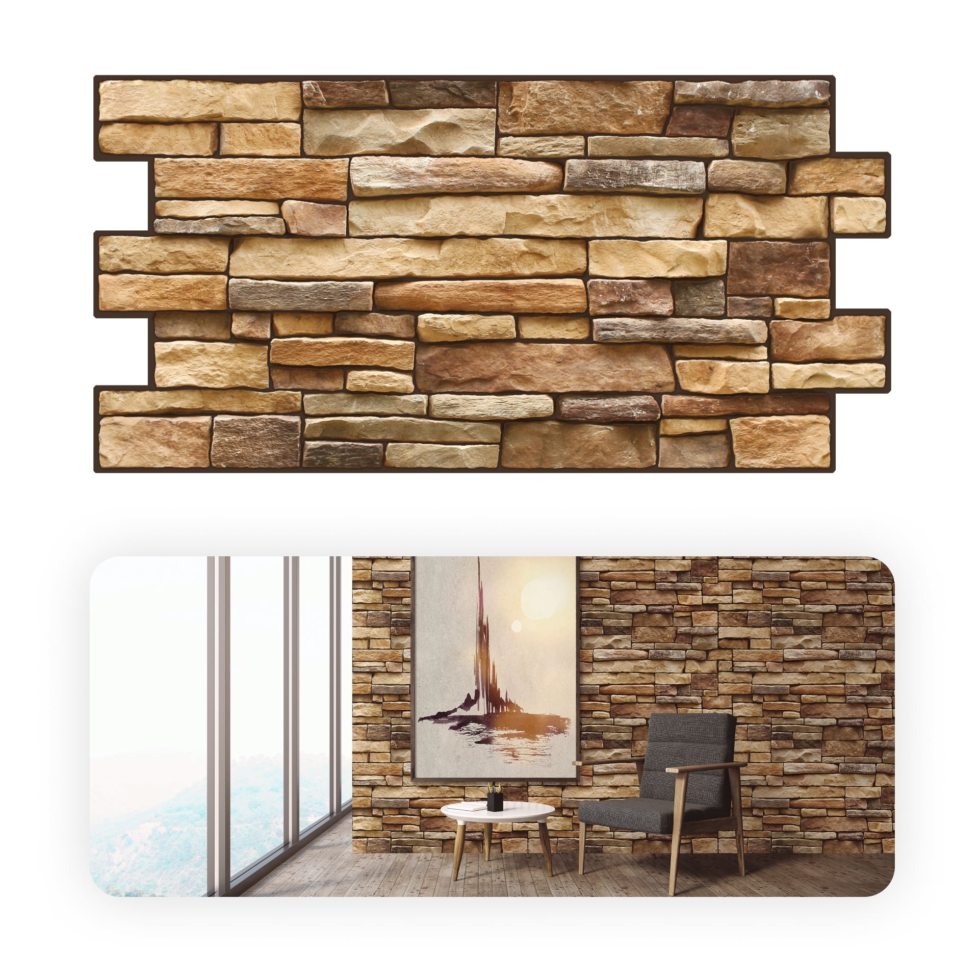 Smart Profile Light Brown 377"W x 185"H x 02"T, Faux Stone, 20 Pieces 20 Pack