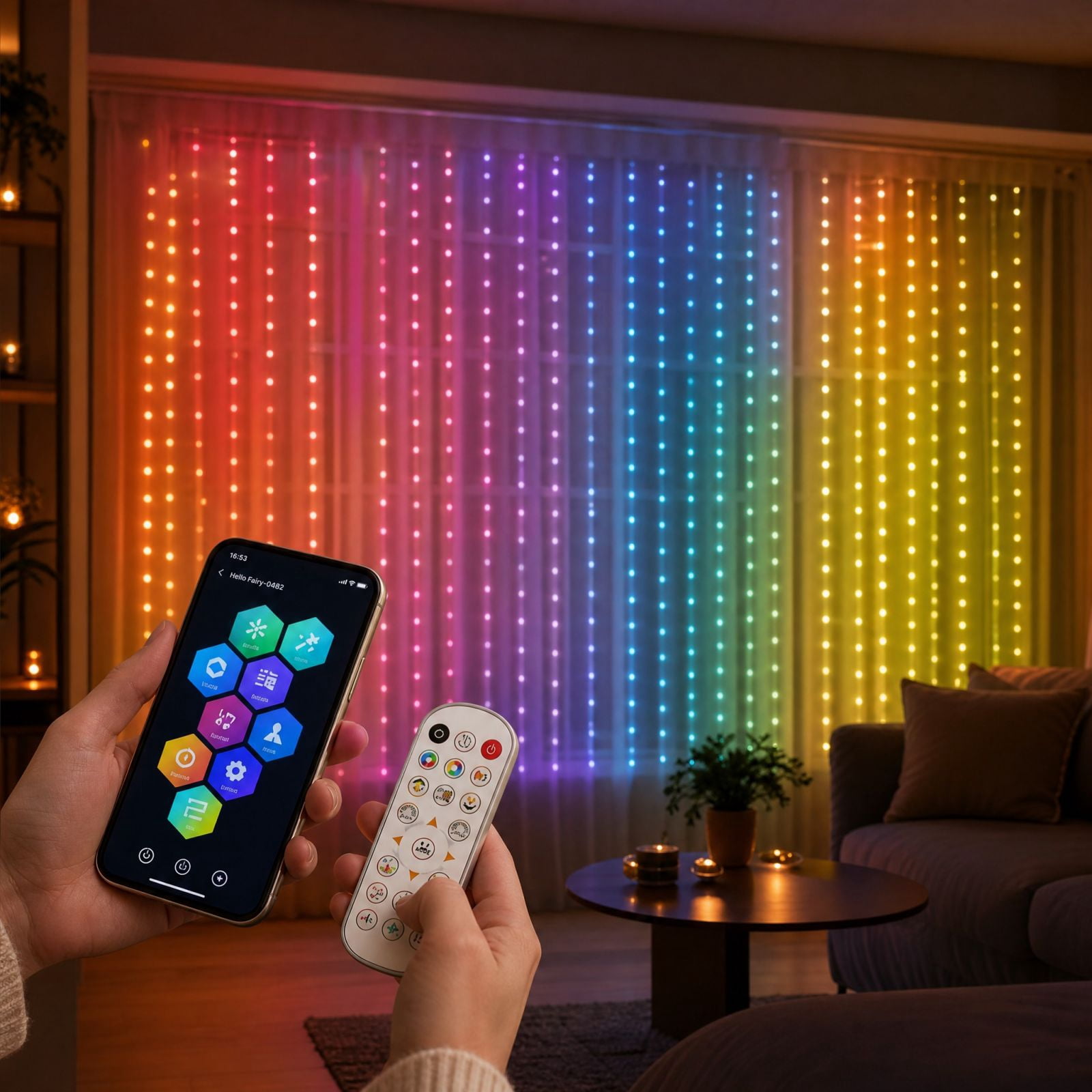 Smart Programmable Curtain Lights, RGB Colorful DIY Text and Pattern ...