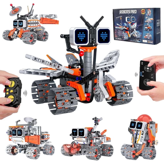 Smart Programmable Robot for Kids 8-12, 5-in-1 STEM Building Robot Kit with App & Remote Control, Transforming Coding Robot Toy with LED Lights, Rechargeable Educational
