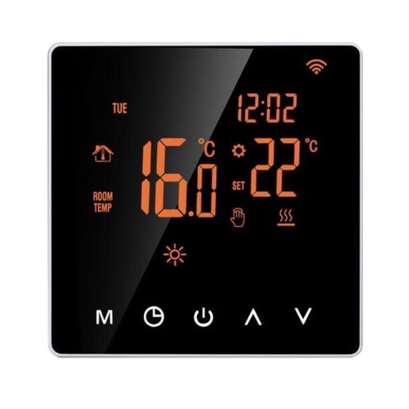 Smart Programmable Thermostat For Underfloor Heating LCD Touch Screen APP And Voice Control Weekly Timer Lock Flame Retardant Black 110-230V 3A 5-95C 86X86x40mm